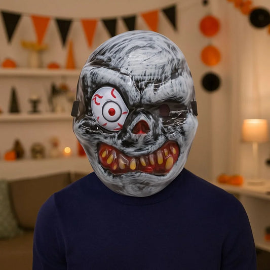 Full Face Halloween Ghost Mask One Eyed PVC Ghost Headwear Breathable Scary Props Scary Ghost Head Cover Halloween Celebration