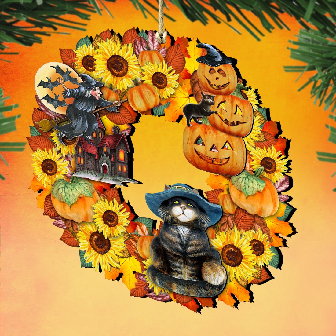 Halloween Wreath Wooden Ornaments by G. DeBrekht - Thanksgiving Halloween Decor - 8185317