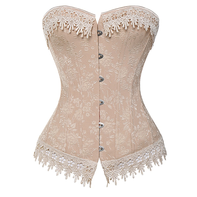 Lace Up Corsets Bustiers Overbust Waist Trainer Embroidery Sexy Boned White Beige Corset Burlesque Costumes Corselet Halloween
