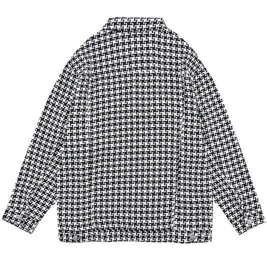 Jacket Men Classic knitted Plaid Turn-down Collar Jackets Coat Autumn Oversize Vintage Fashion All-match Outwear Unisex